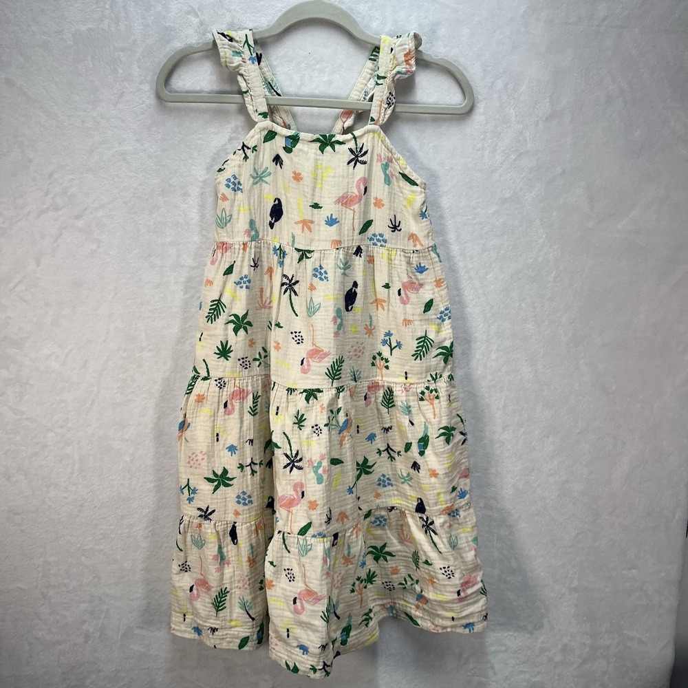 Hanna Andersson Sleeveless Dress Girls 10 Ruffle Cross Back Tropical Cotton